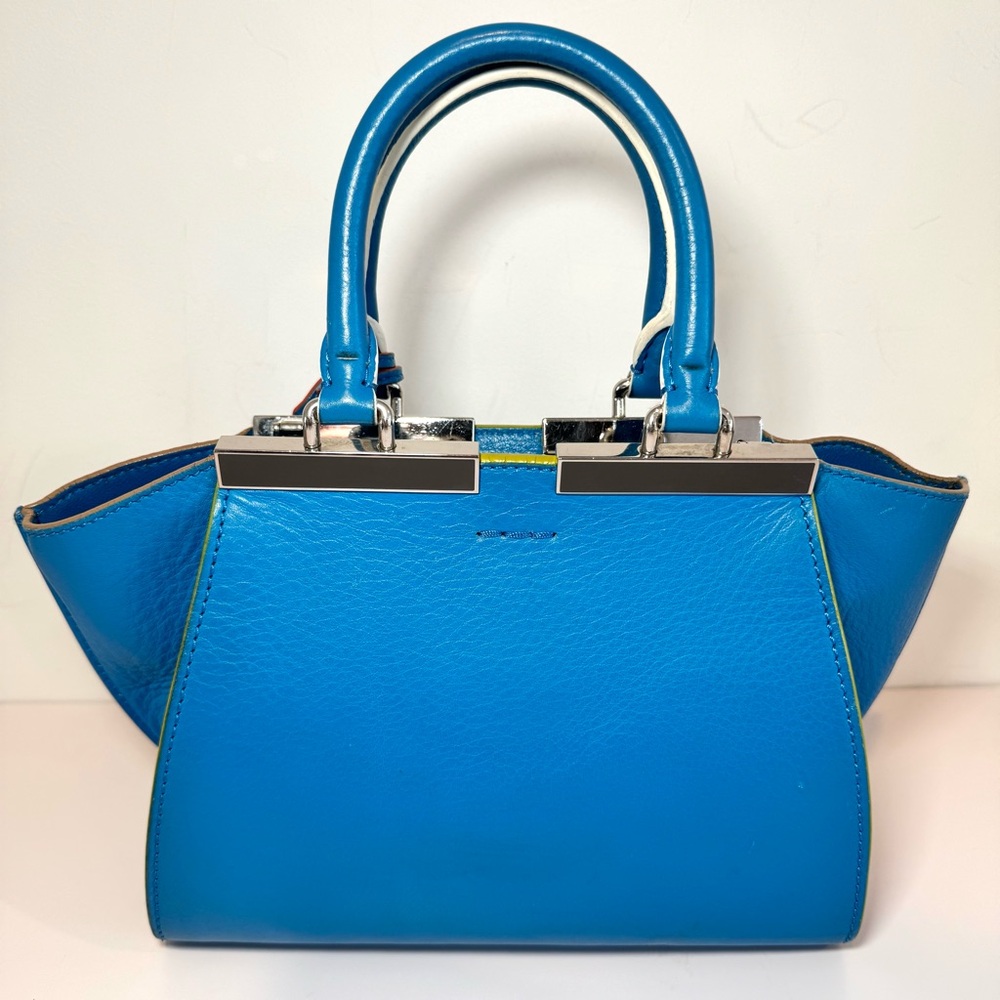 Fendi 3Jours Mini Blue Leather Top Handle Bag W Silver Accent & Crossbody Strap - Picture 4 of 16